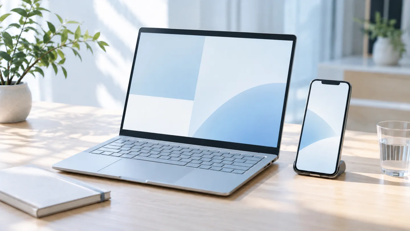 パソコンとスマートフォンを並べて作業環境を考えるイメージ
