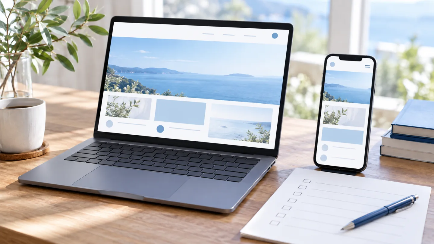 パソコンとスマートフォンでサイトの表示を確認するイメージ
