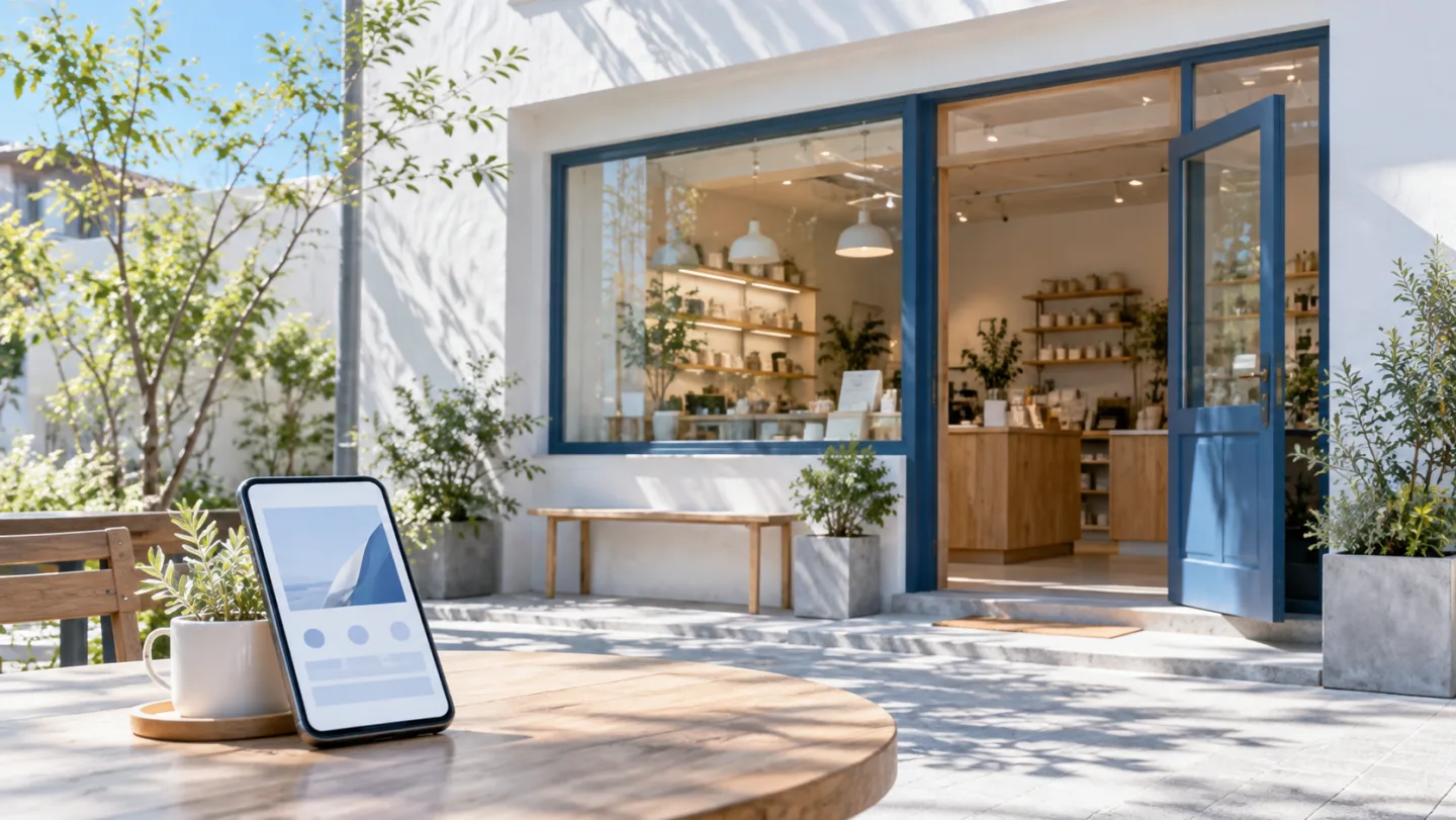 街の小さなお店と、そのサイトの見え方を考えるイメージ