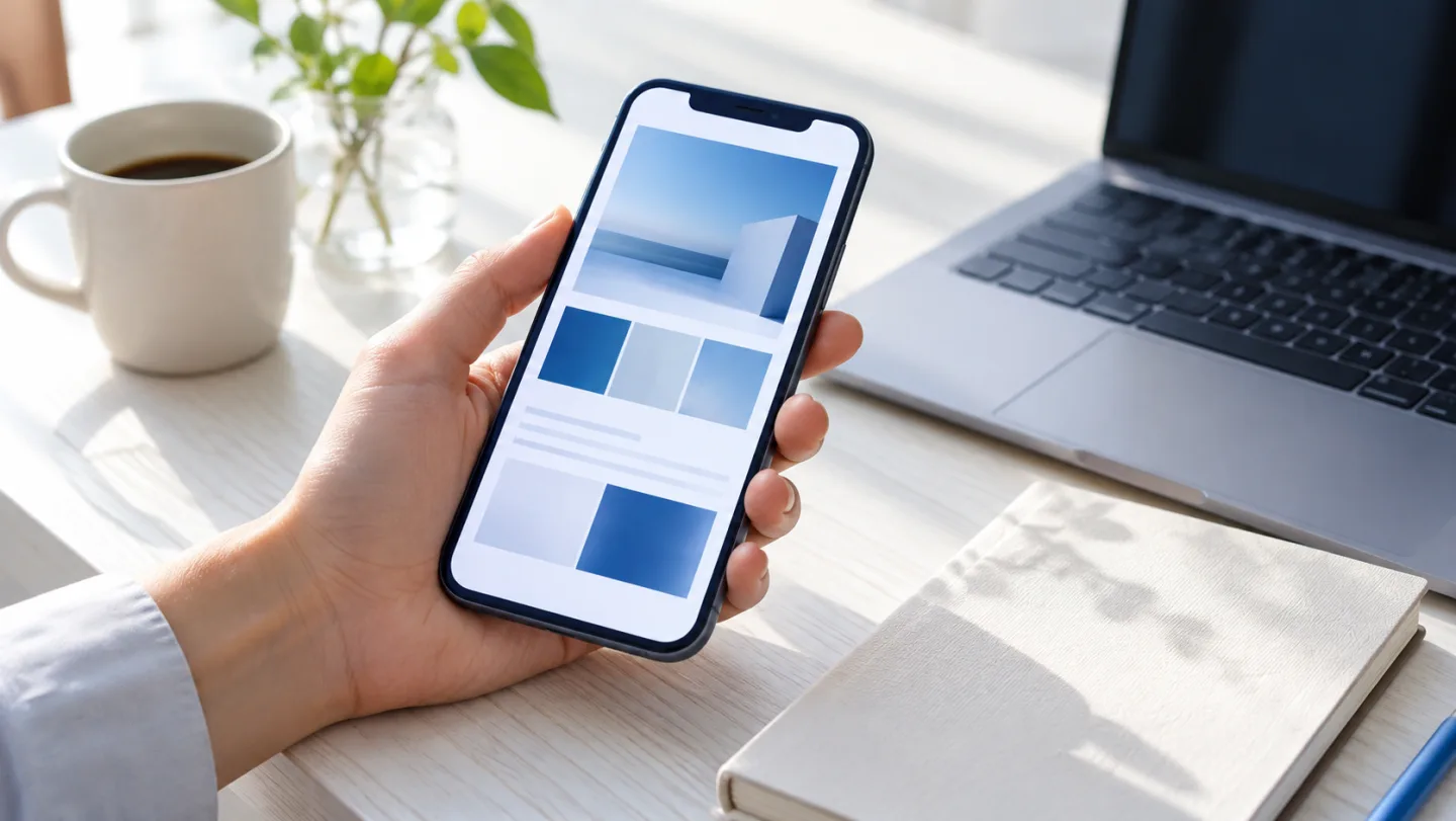 スマートフォンでWebページの表示を確認する手元のイメージ